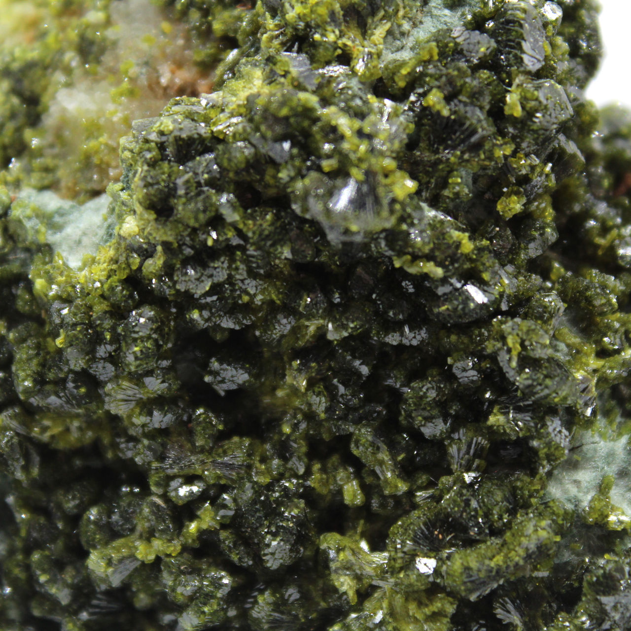 Cristales de epidota verde sobre una matriz de Imilchil